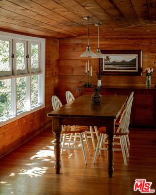 Dining room, Interior, Pendant Lights, Wooden Ceilings, Wood Texture Flooring, Wooden Walls