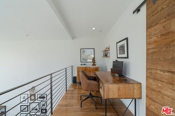 Home Office, Interior, Recessed Lighting, Wood Texture Flooring, Wooden Walls