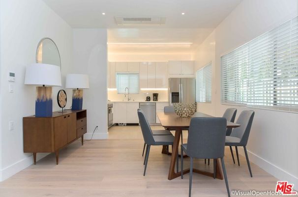 Dining room, Interior, Kitchen, Recessed Lighting, Stainless Steel Appliances, Wood Texture Flooring