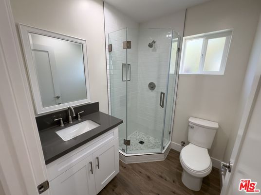 Bathroom, Glass Shower, Interior, Wood Texture Flooring