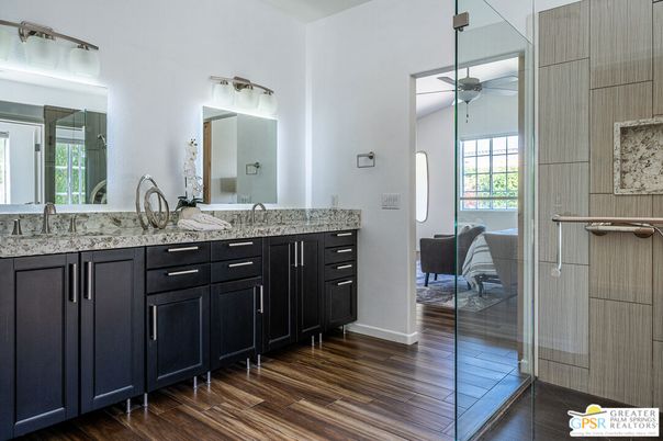 Bathroom, Dual Sink Vanities, Interior, Wood Texture Flooring
