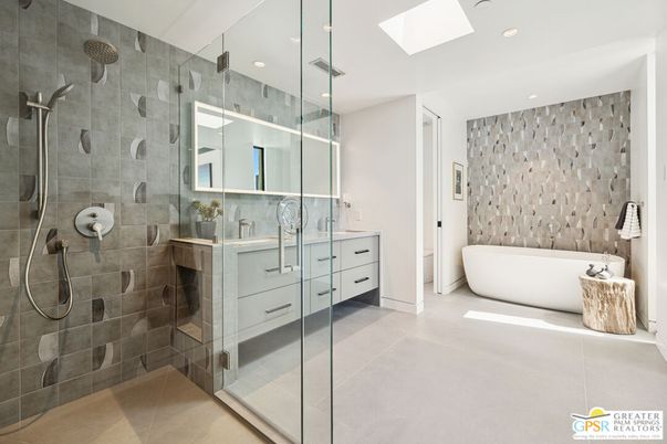 Bathroom, Dual Sink Vanities, Free Standing Baths, Glass Shower, Interior, Recessed Lighting