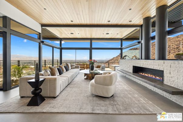 Fireplace, Interior, Living room, Recessed Lighting, Sun Room, Wooden Ceilings