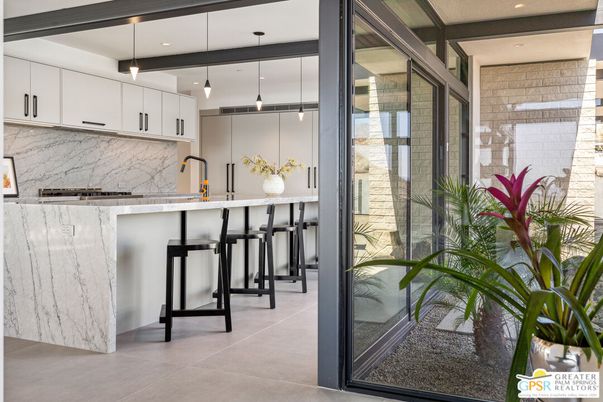 Interior, Kitchen, Marble Walls, Pendant Lights, Recessed Lighting