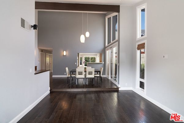 Dining room, Interior, Pendant Lights, Wood Texture Flooring