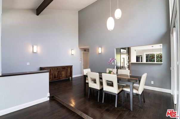 Dining room, Interior, Pendant Lights, Wood Texture Flooring