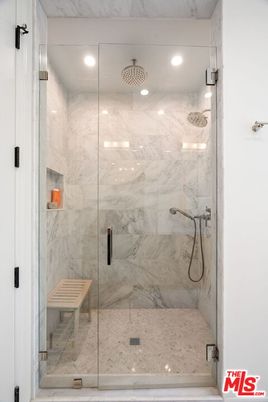 Bathroom, Glass Shower, Interior, Marble Walls, Recessed Lighting