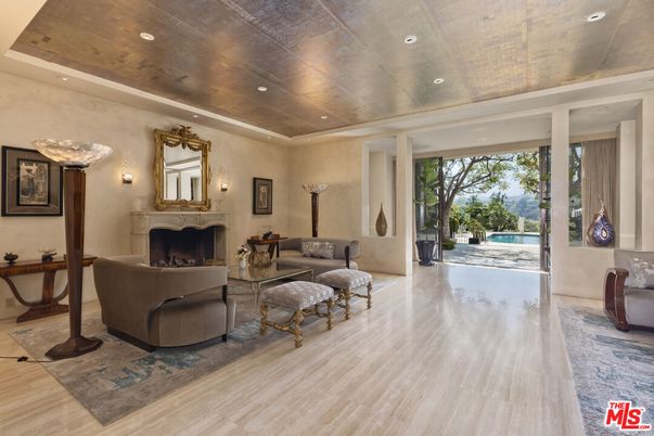 Fireplace, Interior, Living room, Recessed Lighting, Wooden Ceilings, Wood Texture Flooring