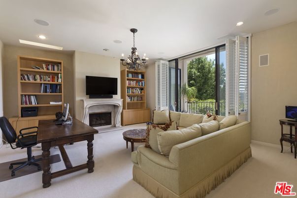 Chandelier, Fireplace, Home Office, Interior, Living room, Recessed Lighting
