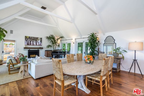 Dining room, Fireplace, Interior, Living room, Piano, Wood Texture Flooring