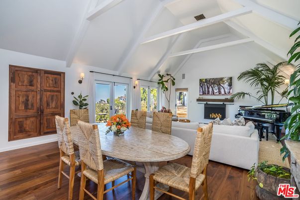Dining room, Fireplace, Interior, Living room, Piano, Wood Texture Flooring