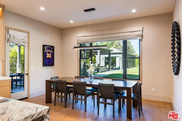 Dining room, Interior, Pendant Lights, Recessed Lighting, Wood Texture Flooring