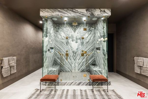Bathroom, Interior, Marble Walls, Recessed Lighting