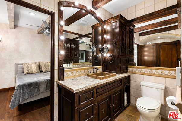 Bathroom, Bedroom, Interior, Recessed Lighting, Wooden Beams, Wood Texture Flooring