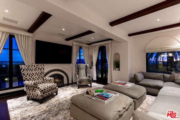 Fireplace, Interior, Living room, Recessed Lighting, Wooden Beams, Wood Texture Flooring