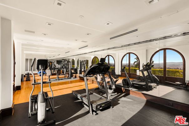 Fitness Equipment, Gym, Interior, Recessed Lighting, Wood Texture Flooring