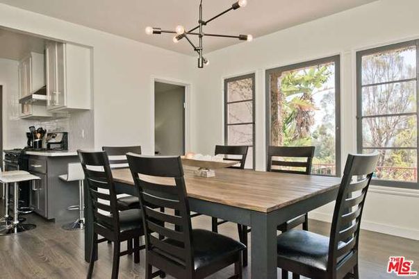 Dining room, Interior, Kitchen, Pendant Lights, Wood Texture Flooring