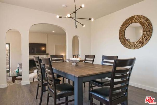 Dining room, Interior, Pendant Lights, Wood Texture Flooring