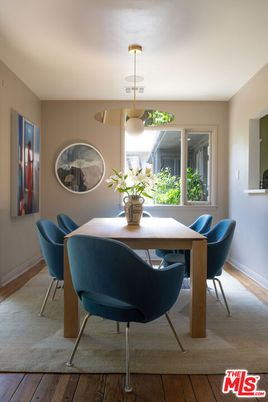 Dining room, Interior, Pendant Lights, Wood Texture Flooring