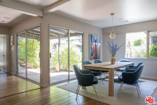 Dining room, Interior, Pendant Lights, Wood Texture Flooring