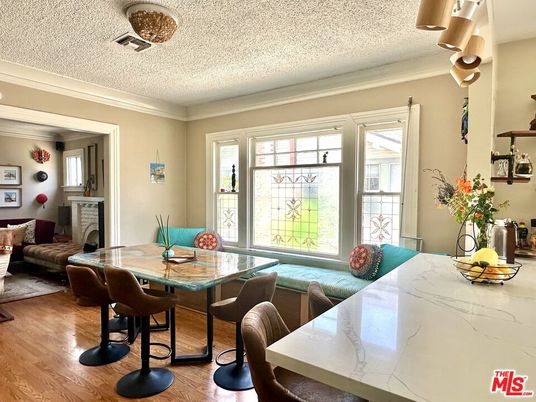 Dining room, Fireplace, Interior, Wood Texture Flooring