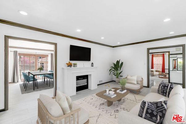 Dining room, Fireplace, Interior, Living room, Recessed Lighting