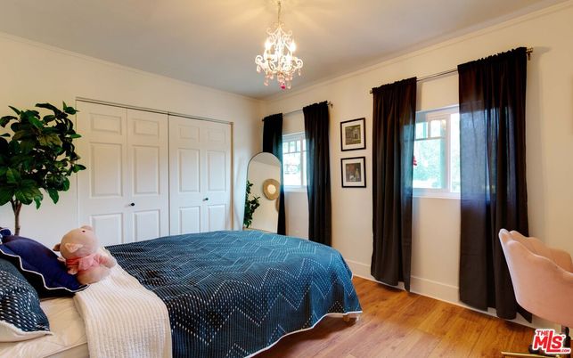 Bedroom, Chandelier, Interior, Wood Texture Flooring