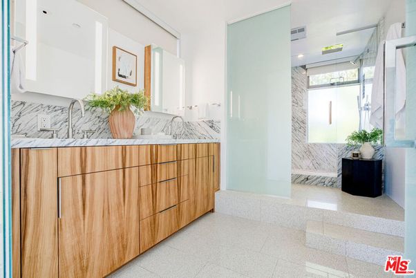 Bathroom, Glass Shower, Interior, Marble Walls, Recessed Lighting