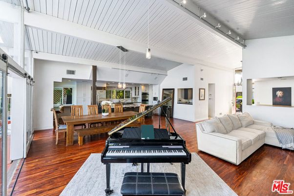 Dining room, Interior, Kitchen, Living room, Pendant Lights, Piano, Wood Texture Flooring