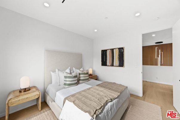 Bedroom, Interior, Recessed Lighting, Wood Texture Flooring