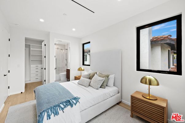 Bathroom, Bedroom, Glass Shower, Interior, Recessed Lighting, Wood Texture Flooring