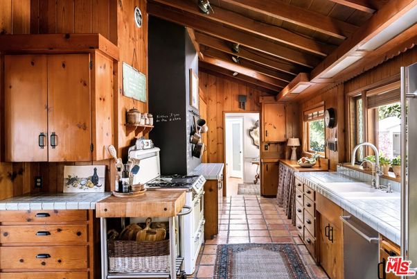 Interior, Kitchen, Tile Countertops, Wooden Beams, Wooden Ceilings, Wooden Walls