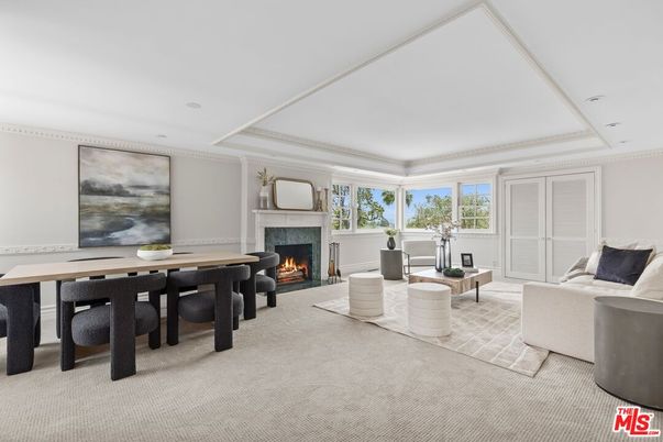 Dining room, Fireplace, Interior, Living room, Recessed Lighting