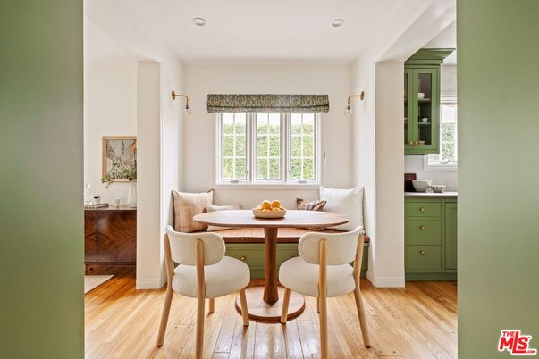 Dining room, Interior, Recessed Lighting, Wood Texture Flooring