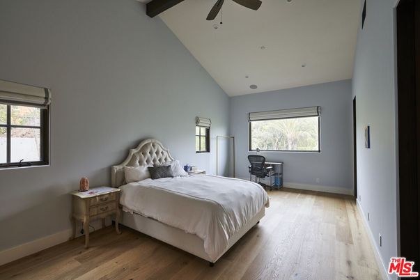 Bedroom, Interior, Recessed Lighting, Wooden Beams, Wood Texture Flooring