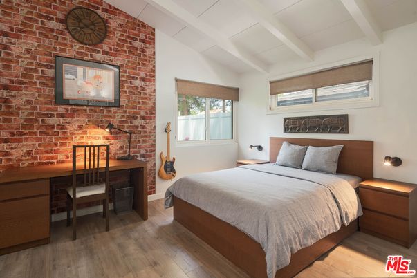 Bedroom, Interior, Stone Walls, Wood Texture Flooring