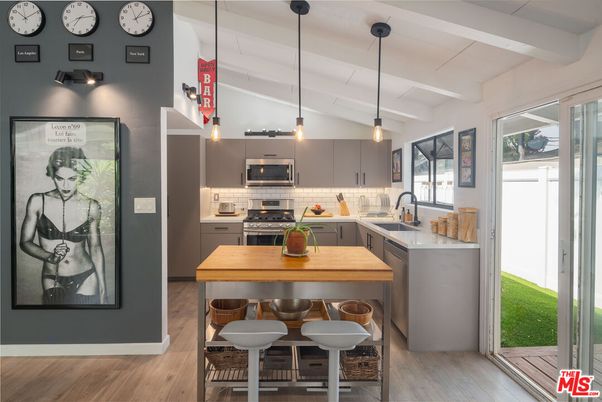 Interior, Kitchen, Pendant Lights, Stainless Steel Appliances, Wood Texture Flooring