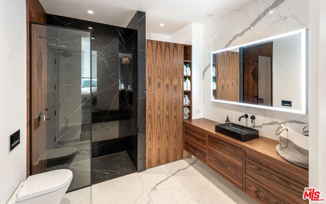 Bathroom, Glass Shower, Interior, Marble, Marble Walls, Recessed Lighting