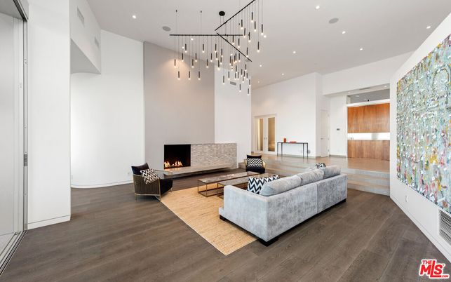 Fireplace, Interior, Living room, Pendant Lights, Recessed Lighting, Wood Texture Flooring