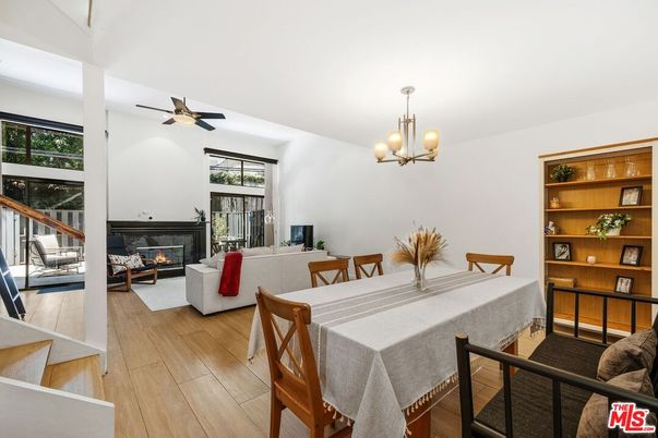 Chandelier, Dining room, Fireplace, Interior, Living room, Wood Texture Flooring