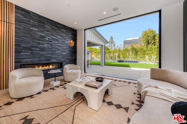 Fireplace, Interior, Living room, Recessed Lighting, Stone Walls