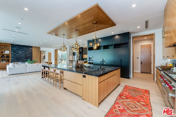 Interior, Kitchen, Living room, Pendant Lights, Recessed Lighting, Stainless Steel Appliances, Wood Texture Flooring