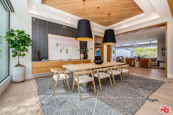 Dining room, Interior, Pendant Lights, Recessed Lighting, Wooden Ceilings, Wood Texture Flooring