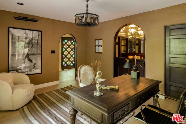 Chandelier, Home Office, Interior, Wood Texture Flooring