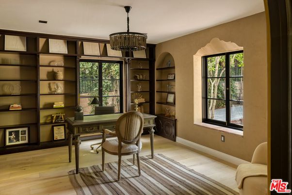 Chandelier, Home Office, Interior, Wood Texture Flooring