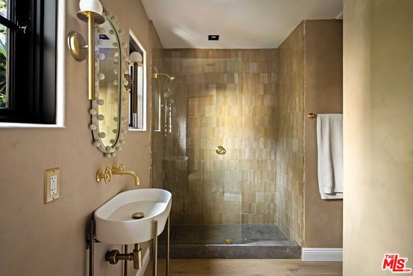 Bathroom, Glass Shower, Interior, Wood Texture Flooring