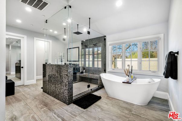 Bathroom, Free Standing Baths, Glass Shower, Interior, Recessed Lighting