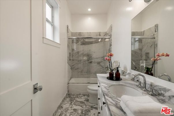 Bathroom, Glass Shower, Interior, Marble, Marble Walls, Recessed Lighting