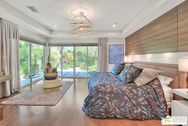 Bedroom, Interior, Pendant Lights, Recessed Lighting, Wood Texture Flooring