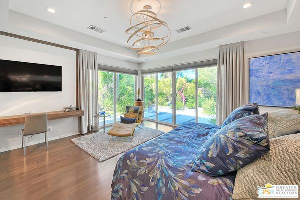 Bedroom, Interior, Pendant Lights, Recessed Lighting, Wood Texture Flooring